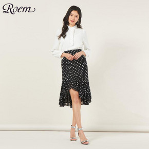 Roem2019春季新款女士时尚设计修身半身裙中长款淑女裙RCWH96402B 299元