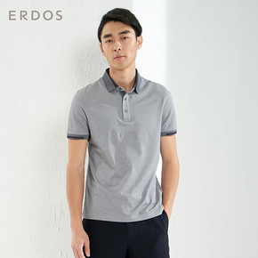ERDOS 春夏轻薄丝棉小翻领男POLO衫撞色罗纹休闲百搭男短袖T恤 947元