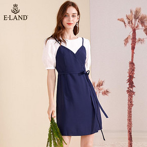 ELAND夏季新款拼接吊带中长款假两件套连衣裙仙女ins风EEOW82512B 269元