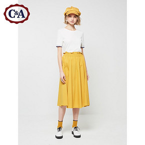 C＆A休闲插袋松紧腰A字半身裙女 春新款文艺棉布长裙CA200215030 109元