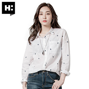 H:CONNECT 夏新款韩版女式时尚纯色刺绣碎花长袖全棉衬衫 88元
