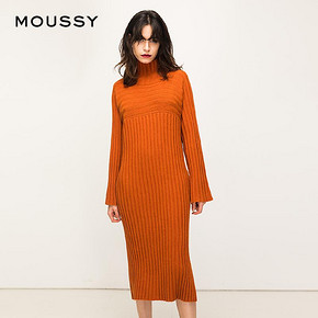 MOUSSY 新款纯色高领拼接开叉针织连衣裙010BAW70-6310 *2件 638.4元（合319.2元/件