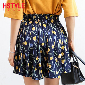 韩都衣舍2019夏装新款女装韩版宽松阔腿雪纺时尚休闲短裤YK8537鲲 78元