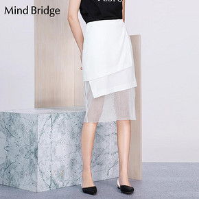 Mind Bridge半身裙百家好女装韩版时尚收腰拼接洋气裙子 MSSK325F *4件 554.4元（