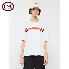 C＆A迪士尼合作款 米奇印花纯棉短袖白T恤女情侣装CA200215332-W0 49元