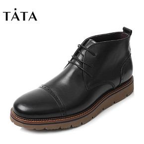 TATA他她男鞋黑色牛皮绑带平底时尚短靴男休闲靴QQU46DD6 219元