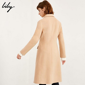 Lily冬新款女装简约卡其收腰显瘦长款羊毛大衣毛呢外套1E03 789元