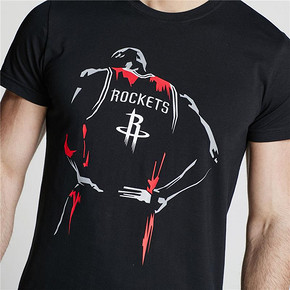 NBA 休斯顿火箭队 背影系列 黑色运动休闲针织内搭短袖T恤 139元