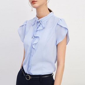 PRICH女装 2018新款时尚优雅韩版纯色系带领短袖衬衫 PRBA82312E 269元