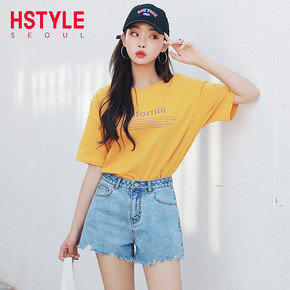韩都衣舍2019夏装新款韩版宽松上衣纯棉ins潮短袖T恤女EQ12722婋 51元