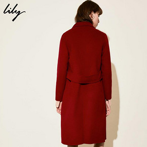Lily冬新款女装OL简约显瘦过膝长款毛呢大衣羊毛外套1950 419元