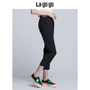Lagogo19夏季女装纯色OL气质中长裤女休闲高腰直筒裤子 109元
