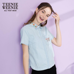 Teenie Weenie小熊女装chic刺绣短袖衬衫TTYP83701B *4件 892.8元（合223.2元／件）