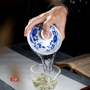 ￥24包邮 洛威 三才盖碗 景德镇青花瓷