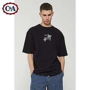 C＆A男装潮流卡通印花贴布圆领宽松短袖情侣T恤春装CA200214741 69元