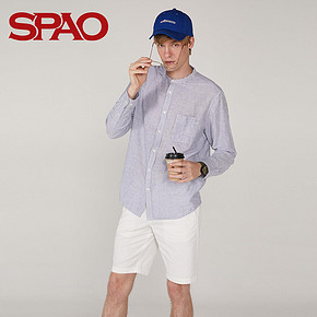 SPAO夏季新款男士时尚休闲条纹圆领长袖衬衫SPYS824C27 79元