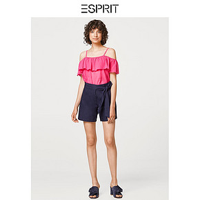 ESPRIT女装纯棉系带收腰纯色阔腿短裤休闲裤女夏装 129元