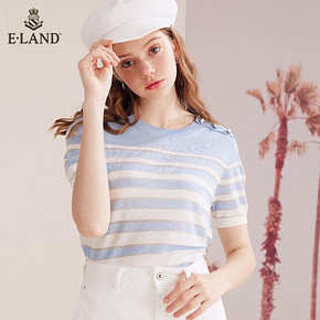 ELAND19夏季新款ins蓝白色韩版条纹T恤针织衫短袖上衣EEKW924Q4N 273元