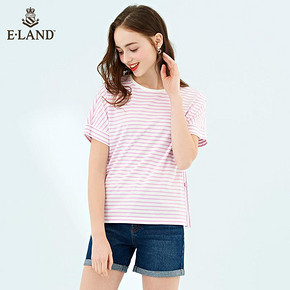 ELAND2019夏季新款圆领卡通可爱ins刺绣个性条纹T恤女EERA925C3M 218元