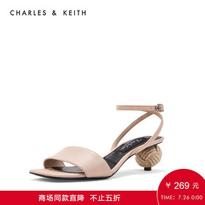 CHARLES＆KEITH凉鞋SL1-60920010麻绳球形跟饰女士方头凉鞋 269元