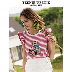 TeenieWeenie小熊夏季女装圆领条纹无袖T恤潮时尚宽松韩版isn半袖 *3件 429.6元（