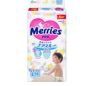 88VIP：Merries 妙而舒 婴儿纸尿裤 L54片 *4件 277.1元含税包邮（合69.2元/件） ￥2
