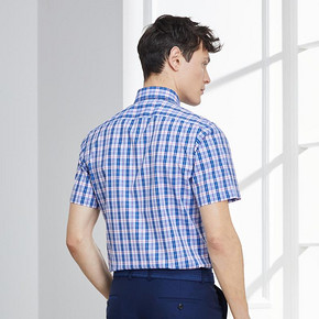 雅戈尔夏季男士短袖免烫衬衫官方休闲中青年修身格子棉衬衣9057 *2件 538.5元