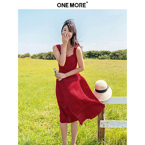 ONE MORE连衣裙2019新款夏吊带红色复古超仙小众桔梗裙小红裙子女 369元