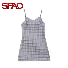 SPAO冬季新款女式休闲格子吊带连衣裙SPOW749G19 89元