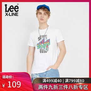 LeeX-LINE男新款棉质潮流印花圆领休闲短袖T恤 促销价109