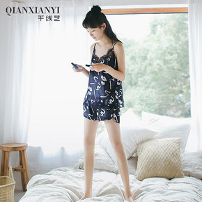 芬腾千线艺睡衣女夏冰丝仿真丝绸卡通少女薄款吊带背心套装家居服 68元