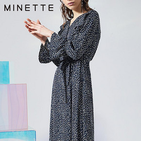 MINETTE19秋新款ins慵懒风复古翻领收腰系带连衣裙女30119148009 249元