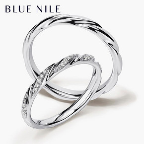 ￥1550包邮 Blue Nile 涡状戒指14K白金婚戒pt950铂金镶钻女士戒指男士对戒