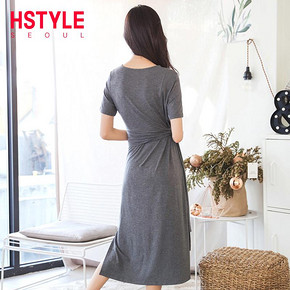 HSTYLE 韩都衣舍 DU9177 女士中长款开叉连衣裙 88元