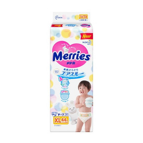 88VIP：Merries 妙而舒 婴儿纸尿裤 XL号 44片 *4件 333.45元包邮（需用券，合83.36