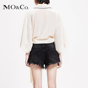 MOCO2019春季新品和服短裁V领绑带真丝上衣MAI1TOP026 摩安珂 *2件 1618.2元（合809.