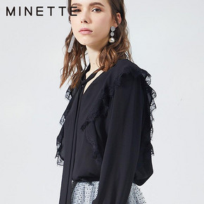 MINETTE2019秋装新款系带宽松显瘦时尚飘带雪纺衬衫女30119058031 179元