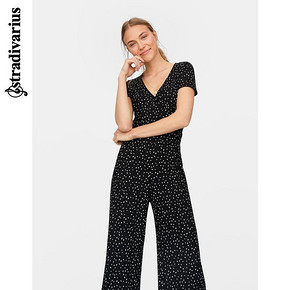 Stradivarius 短袖高腰波点V领连体衣连体长裤女秋冬 02297580004 179元