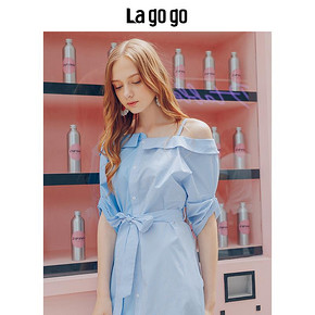 La·go·go 拉谷谷 一字领吊带连衣裙 119元