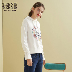 TeenieWeenie小熊2019春新款女装韩版连帽微喇ins印花短款卫衣 399元