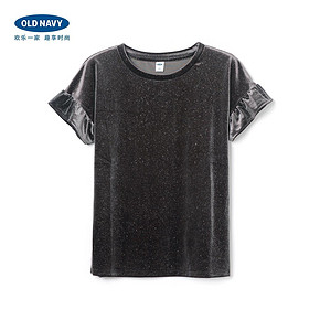 Old Navy 女装天鹅绒荷叶袖圆领T恤378905 女士内搭复古洋气上衣 79元