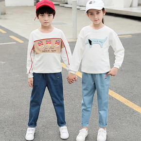 2019秋装新款儿童牛仔裤女童春秋款宽松潮中大童男童装休闲长裤子 19.9元