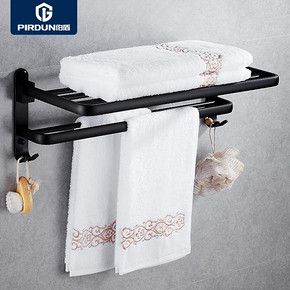 免打孔美式毛巾架太空铝卫生间置物架黑色卫浴五金挂件浴室浴巾架 59元