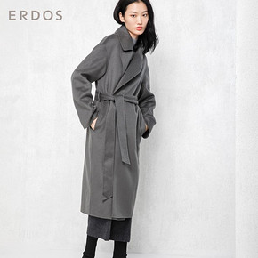 ERDOS 早秋翻领女士中长款系带收腰双面羊绒大衣外套纯色简约百搭 6569元