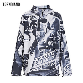 TRENDIANO潮牌2019新款春季男装摩登时尚印花连帽套头风衣外套男 *4件 2236元（