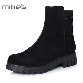 millie's/妙丽冬专柜同款羊绒镶钻时尚方跟切尔西女短靴QY669DZ7 369元