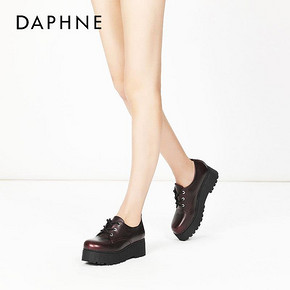 Daphne/达芙妮春秋学院风松糕鞋率性系带深口厚底平跟英伦单鞋 *2件 30.4元（