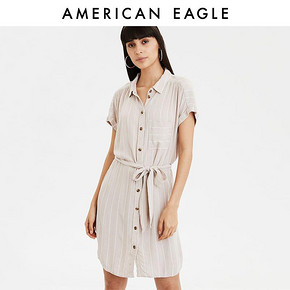 AEO American Eagle19春夏新款女士复古条纹翻领连衣裙0395_3797 84元