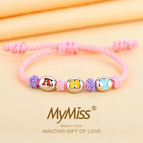 Mymiss宝宝字母串串珠 925银手链婴儿银饰脚绳 *2件 123.2元（合61.6元/件）