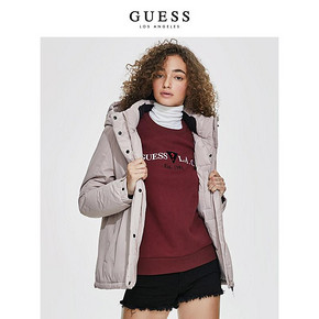 GUESS情侣短款连帽字母LOGO时尚拉链羽绒服女-YI4W8895 999元